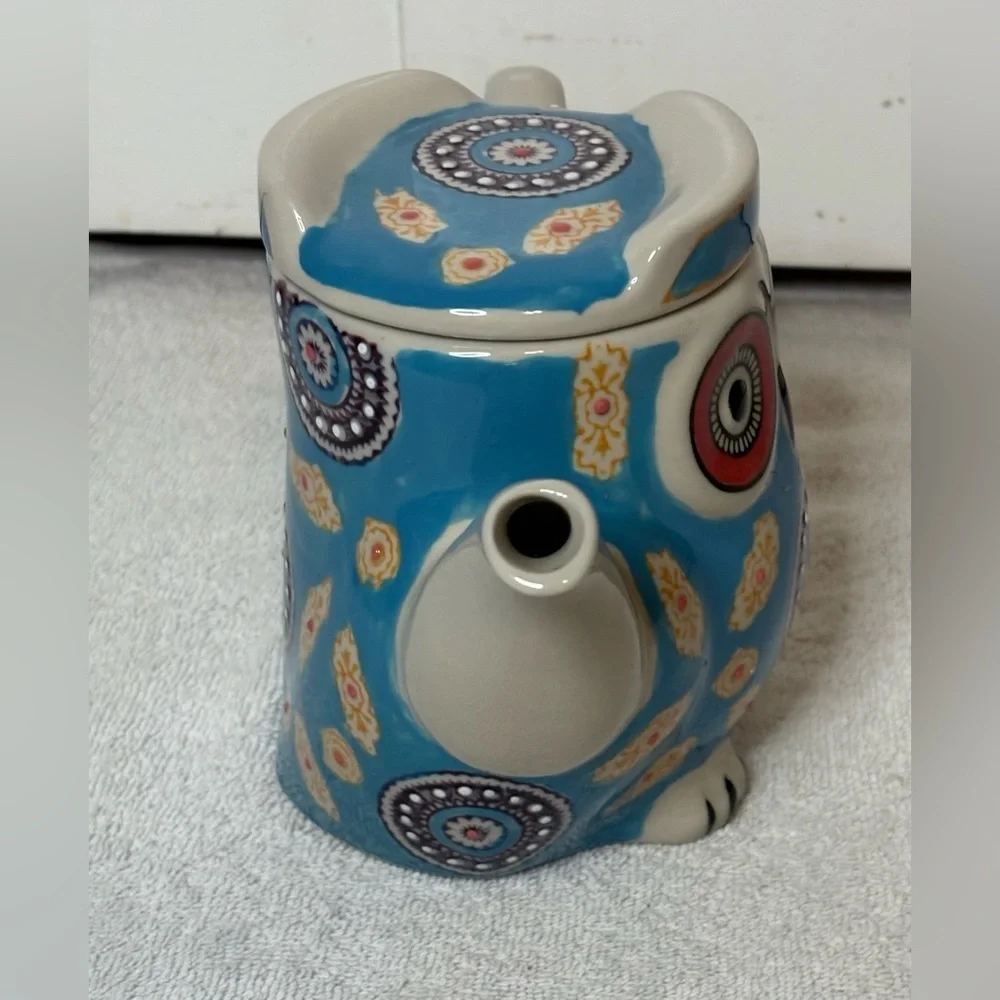 Vintage Ceramic Owl Teapot Hand Painted and Enamled Pottery Tea Pot by Royal